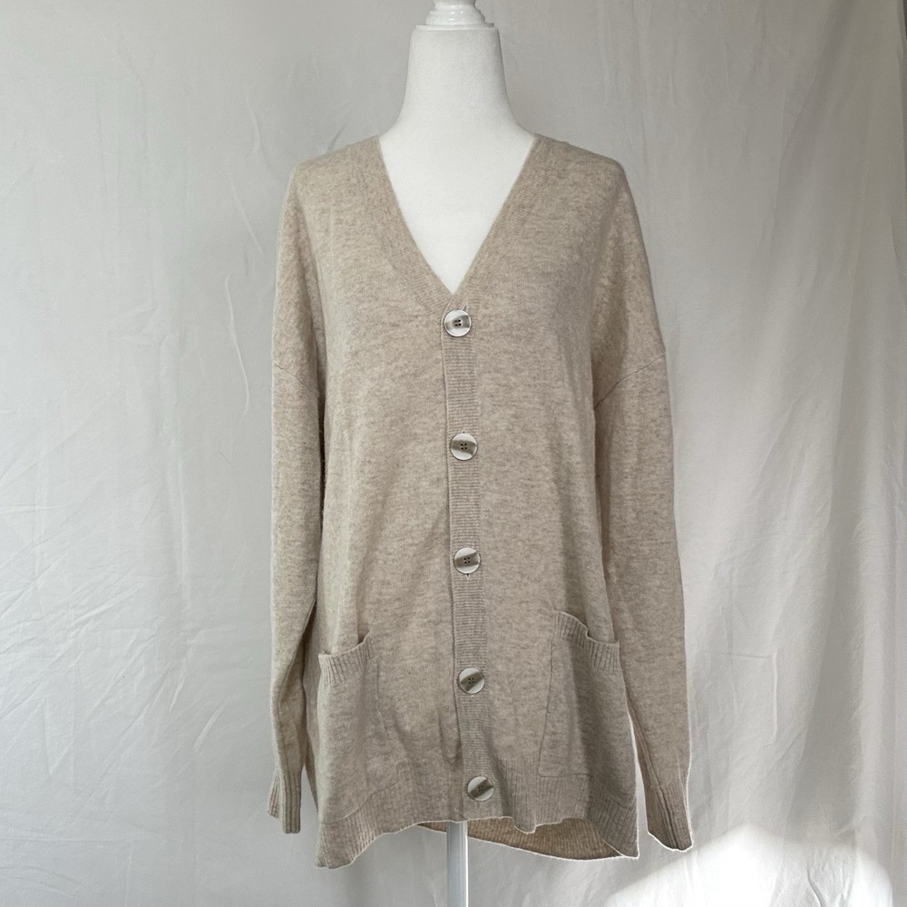 NAADAM Signature Cashmere Boyfriend Cardigan Beige Size Large Quiet Luxury